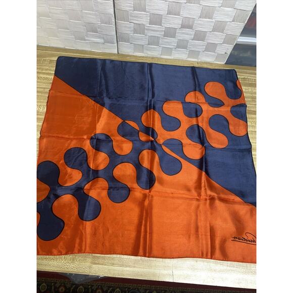 Vintage 26” Square Geometric Abstract Christian Orange Black Satin Scarf - Picture 6 of 6